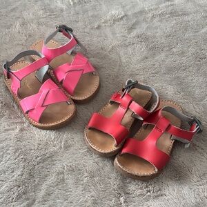 Freshly Picked pink and Red Leather Kids Sandals